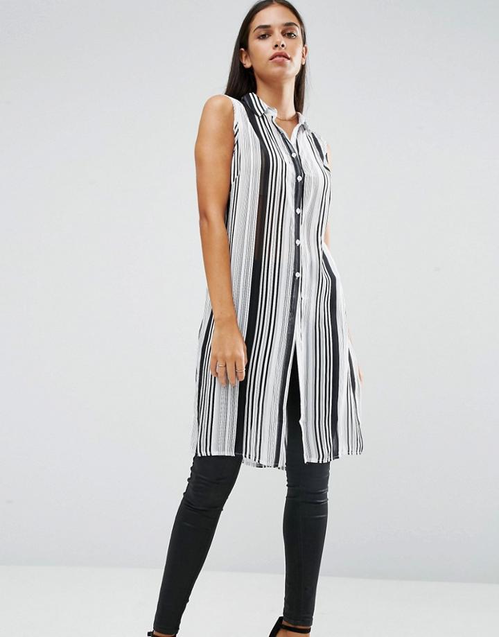 Ax Paris Pinstriped Sleeveless Shirt - Black