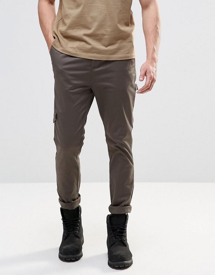 Asos Skinny Cargo Pants In Khaki - Green
