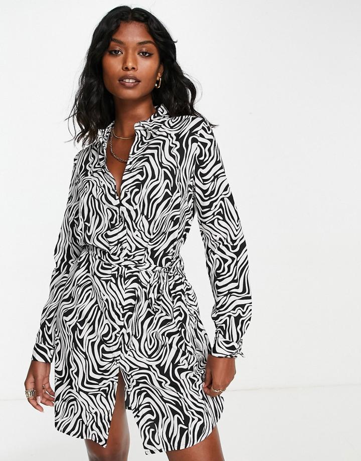 Vero Moda Mini Shirt Dress In Monochrome Print-black