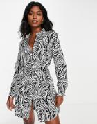 Vero Moda Mini Shirt Dress In Monochrome Print-black