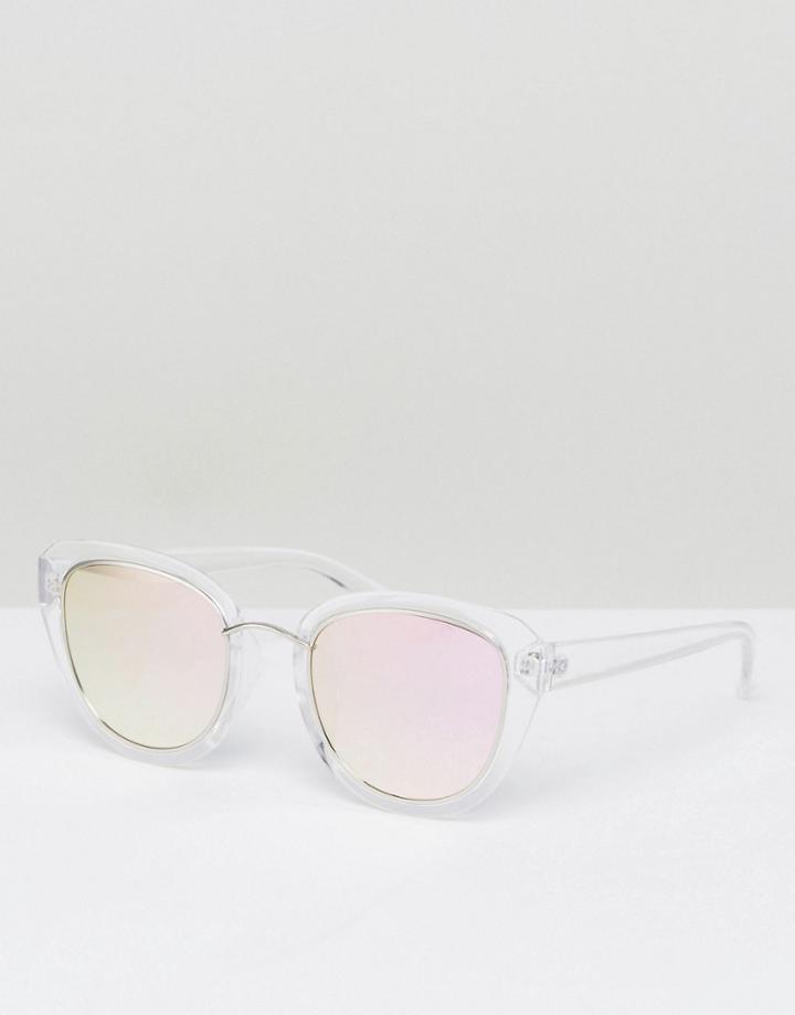 Asos Cat Eye Sunglasses With Metal Inlay And Nose Bridge - Clear