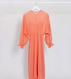 Asos Design Maternity Dobby Batwing Midi Dress With Drawstring Waist In Coral-orange