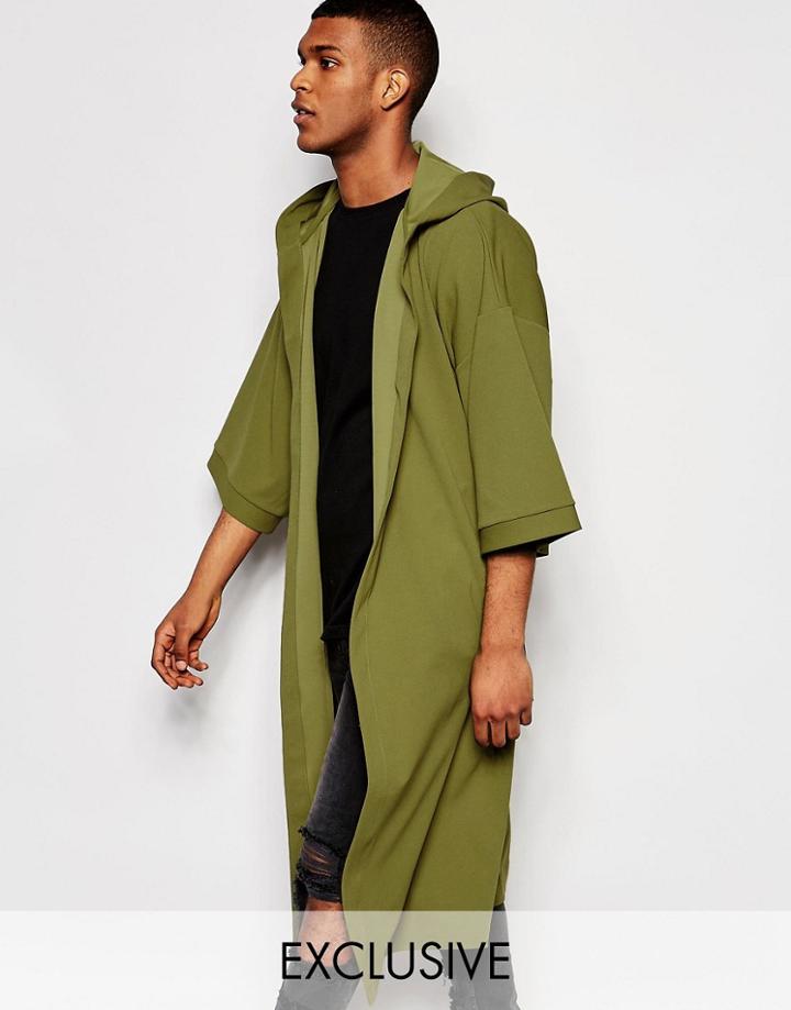 Reclaimed Vintage Hooded Kimono - Khaki
