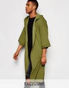 Reclaimed Vintage Hooded Kimono - Khaki
