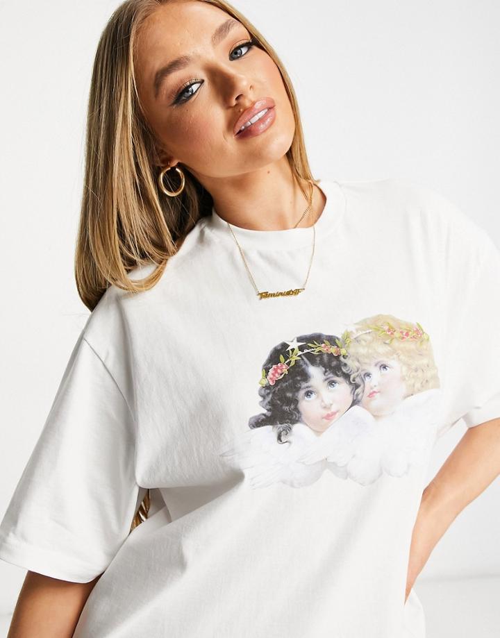 Fiorucci Relaxed T-shirt Dress With Oversized Back Graphic In Frost-white
