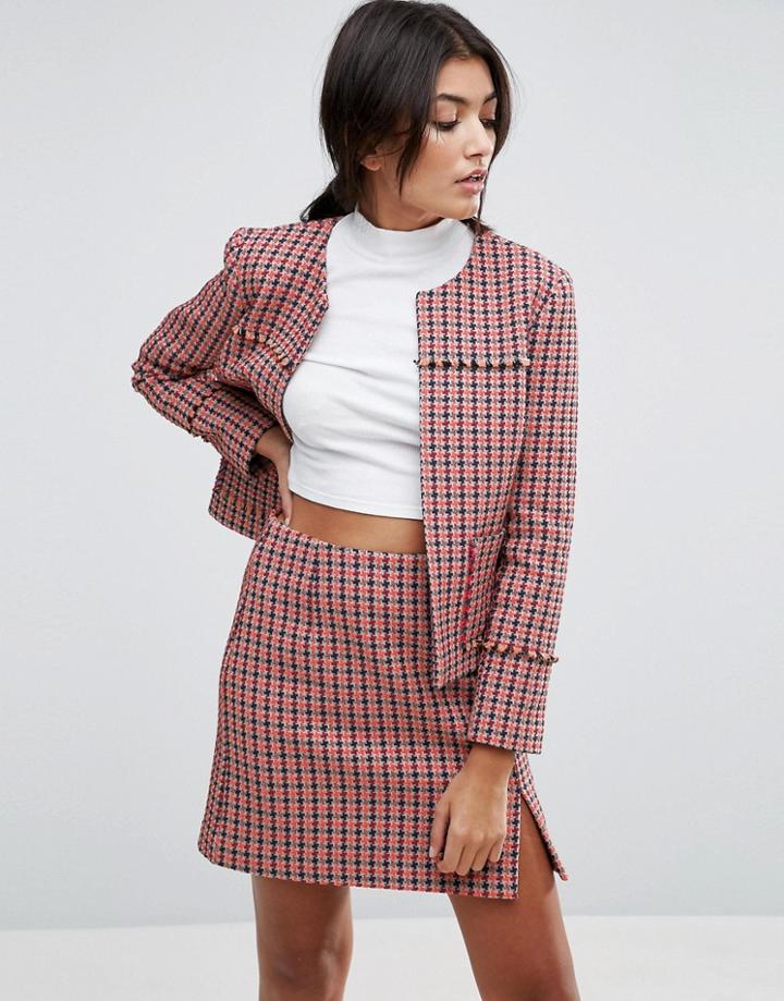 Asos Crop Jacket In Mini Check - Multi