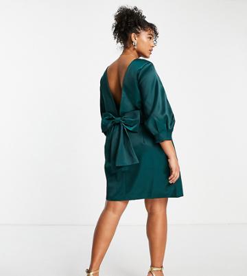 Ever New Curve Bow Back Mini Dress In Emerald Green