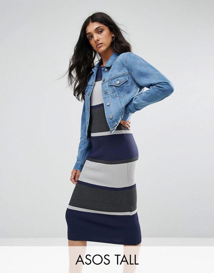 Asos Tall Denim Shrunken Jacket In Midwash Blue - Blue