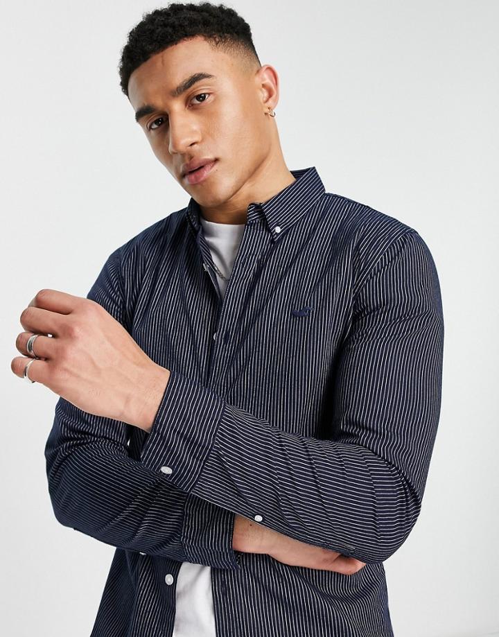 Hollister Long Sleeve Shirt In Navy Stripe