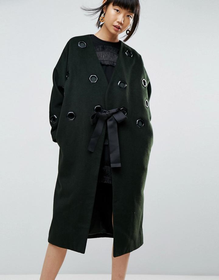 Asos White Eyelet Wool Coat - Green