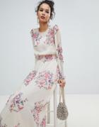 Miss Selfridge High Neck Floral Mesh Maxi Dress - Pink