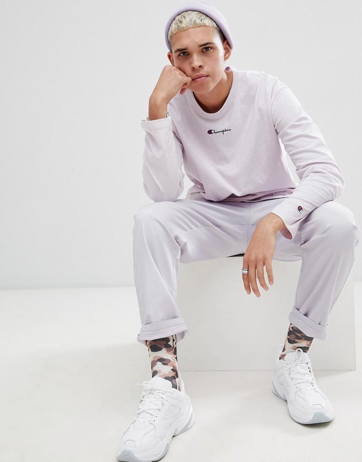 Champion Oversized Long Sleeve T-shirt With Small Script Logo In Lilac - Purple