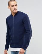 Asos Knitted Cable Bomber In Navy - Navy
