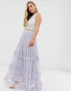 Lace & Beads Maxi Tulle Skirt - Purple