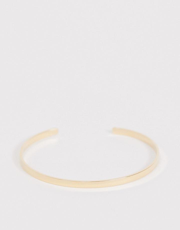 Asos Design Cuff Bracelet With Sleek Square Edge In Gold Tone - Gold
