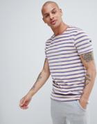 Asos Design Velour Stripe T-shirt With Contrast Rib In Off White - White