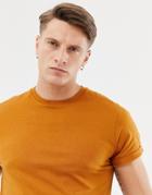 Asos Design Crew Neck T-shirt With Roll Sleeve In Orange - Brown