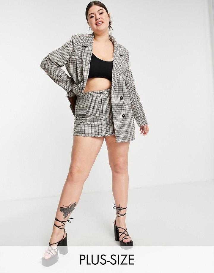 In The Style Plus X Perrie Sian Pocket Detail Mini Skirt In Cream Check - Part Of A Set-multi