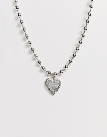 Asos Design Necklace With Engraved Truth Or Dare Locket Heart Pendant In Silver Tone - Silver