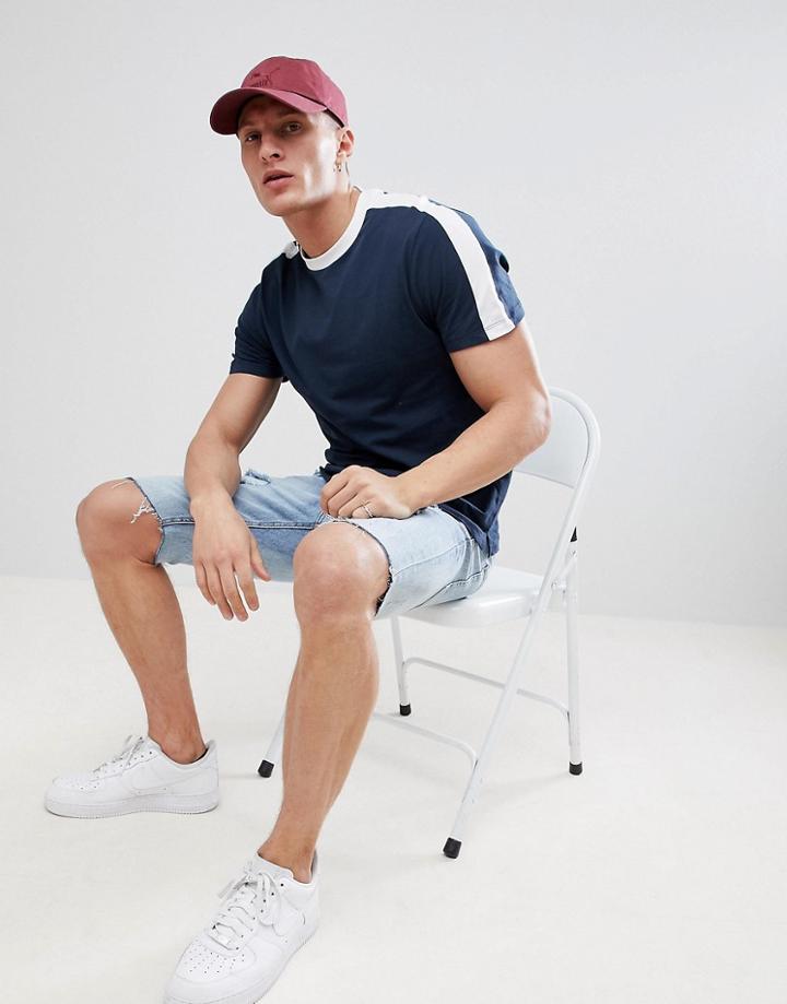 New Look Ringer T-shirt With Sleeve Stripe In Navy - Navy