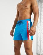 Tommy Hilfiger Medium Length Swim Short In Azure Blue-blues