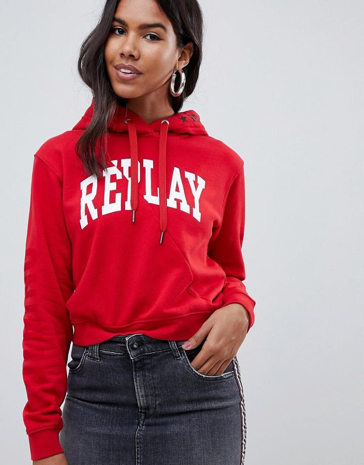 Replay - Logo Cropped Hoodie - Red