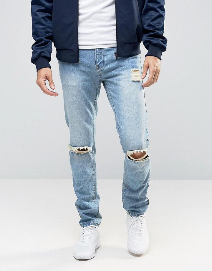 Liquor & Poker Stonewashed Ripped 90's Jeans - Blue