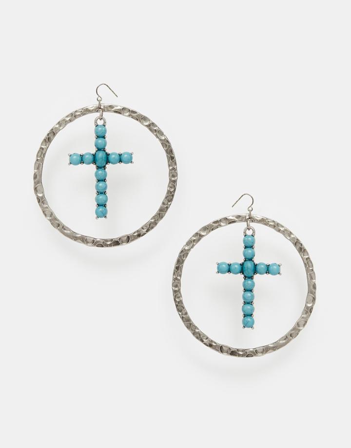 Asos Oversized Cross Charm Hoop Earrings - Antique Silver