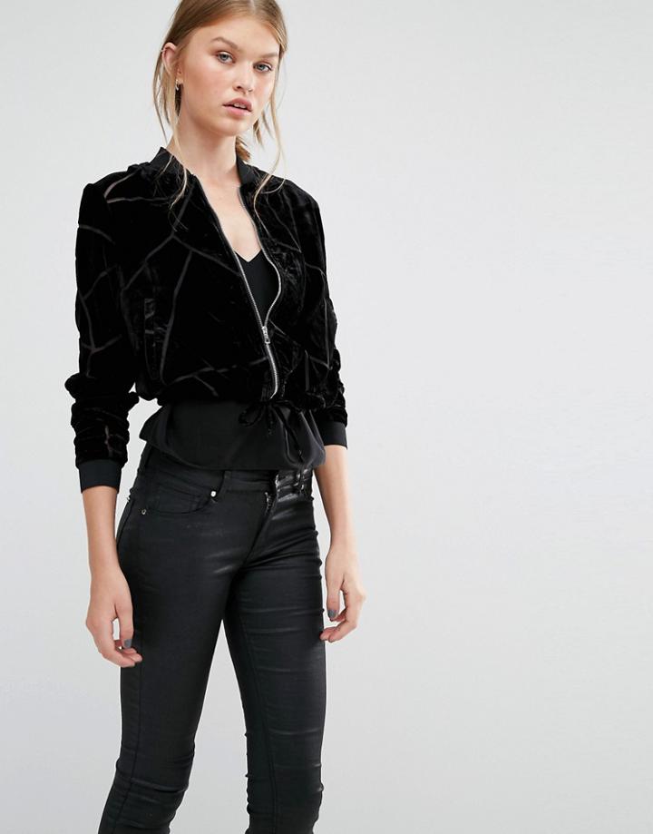 Vero Moda Velvet Burnout Bomber Jacket - Black