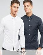 Asos Skinny Shirt 2 Pack In White And Charcoal - Multi
