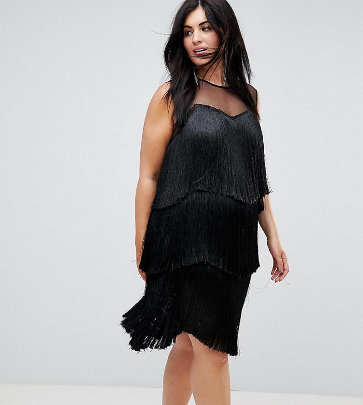 Asos Curve Ultimate Fringe Layered Mini Dress - Black