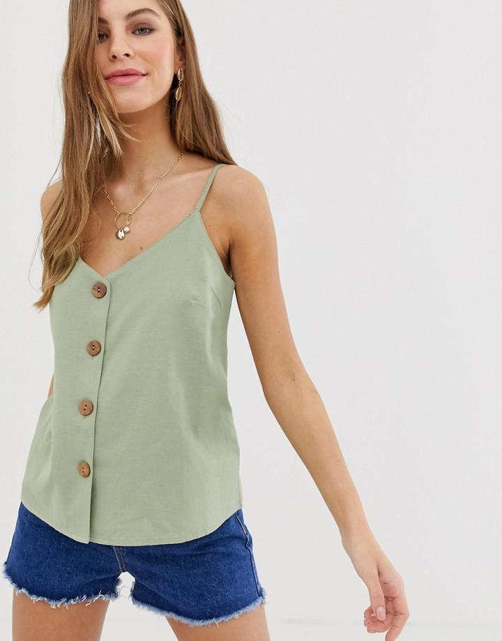 Asos Design Button Through Linen Cami - Pink