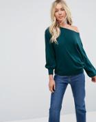Asos Sweater With Off The Shoulder Detail - Green