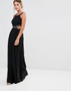 Little Mistress Chiffon Maxi Dress With Cut Outs And Embellishment - Black