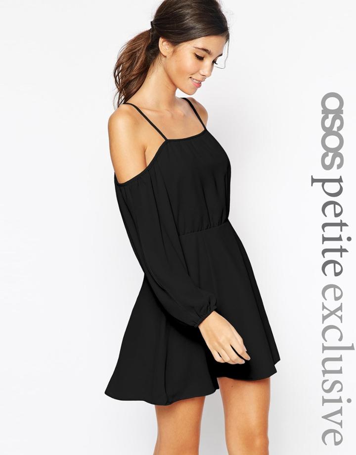 Asos Petite Dress With Cold Shoulder And Split Sleeve - Black $69.00