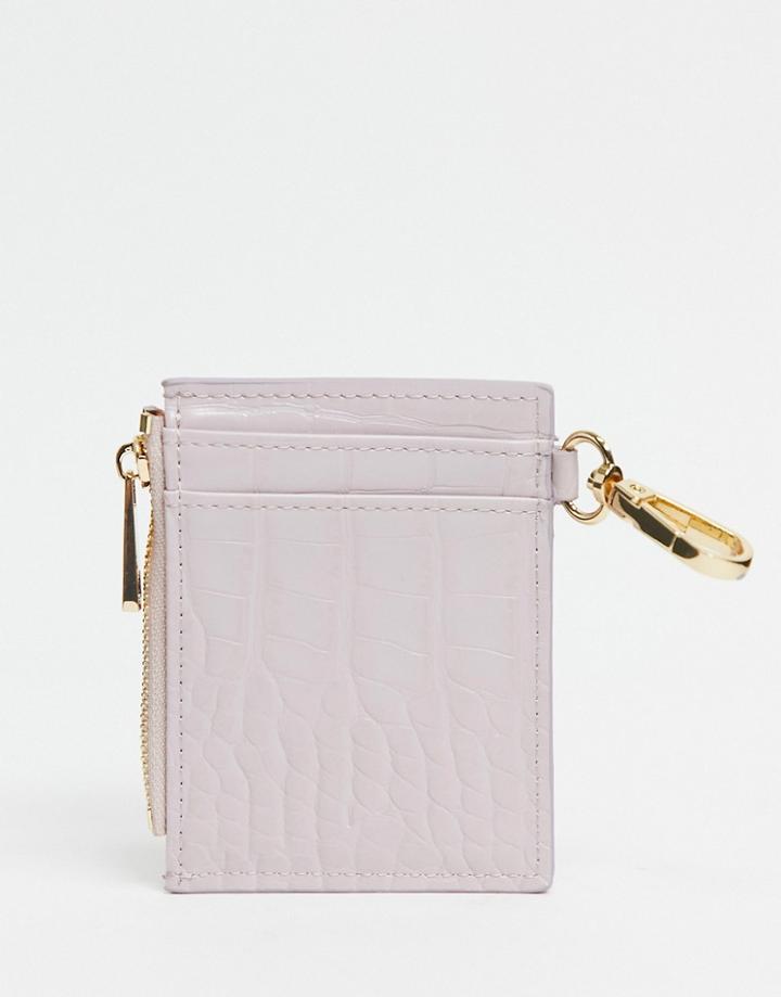 Asos Design Coin Purse And Cardholder With Dogclip In Lilac Croc-purple
