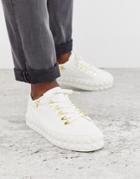 Asos Design Hiker Sneakers In White And Gold With Chunky Diamond Sole