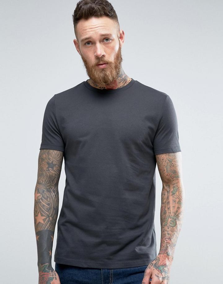 Asos T-shirt With In Washed Black With Crew Neck - Black