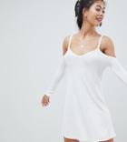 Asos Design Petite Cold Shoulder Mini Swing Dress - White