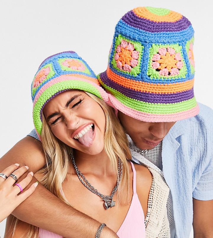 Collusion Unisex Crochet Bucket Hat-multi