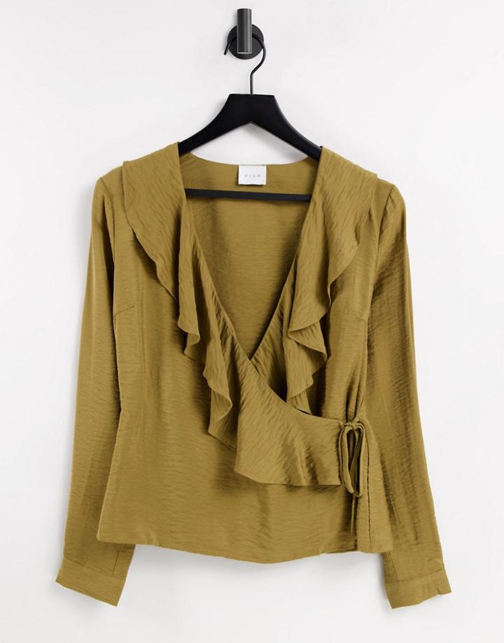 Vila Ruffle Blouse In Brown
