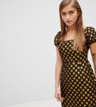 Fashion Union Petite Puff Ball Sleeve Mini Dress In Jacquard Polka Dot - Black