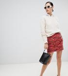 New Look Animal Print Denim Mini Skirt - Red