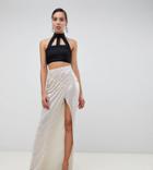 Asos Design Tall Ruched Sequin Jersey Maxi Skirt - Gold