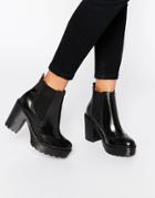 Bronx Chunky Heeled Leather Ankle Boots - Black