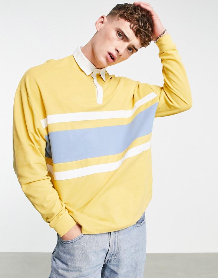 Asos Design Oversized Polo T-shirt In Blue & Yellow Color Block-multi