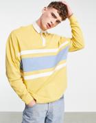 Asos Design Oversized Polo T-shirt In Blue & Yellow Color Block-multi