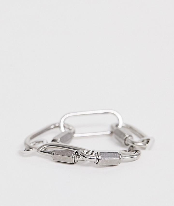Asos Design Fashion Caribner Link Bracelet In Silver Tone - Silver