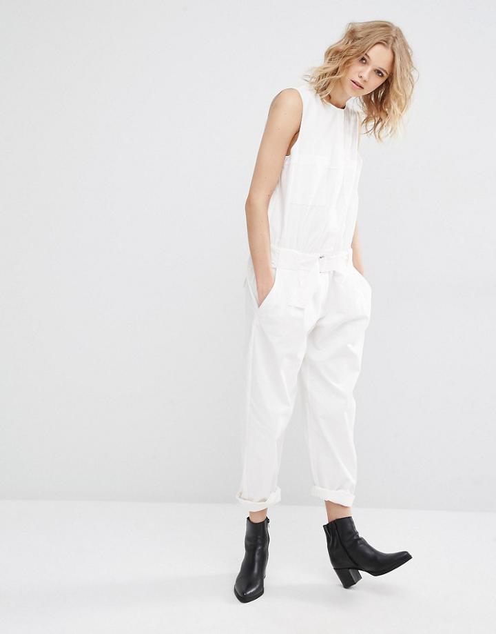 Mango Tailored Belted Jumpsuit - White