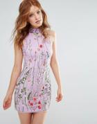 Rd & Koko High Neck Floral Embroidered Shift Dress - Purple
